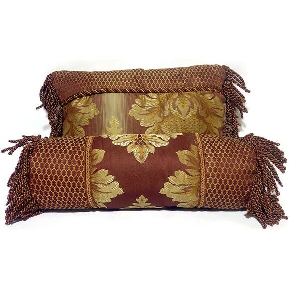 JC Penney Home Collection Accent Throw Pillows Burgundy and Brown Set of 2 - Picture 2 of 9